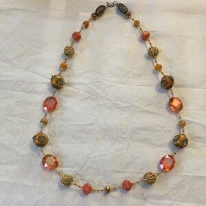 Handcrafted Costume Jewelry: Elegant Orange Beaded 32” Necklace